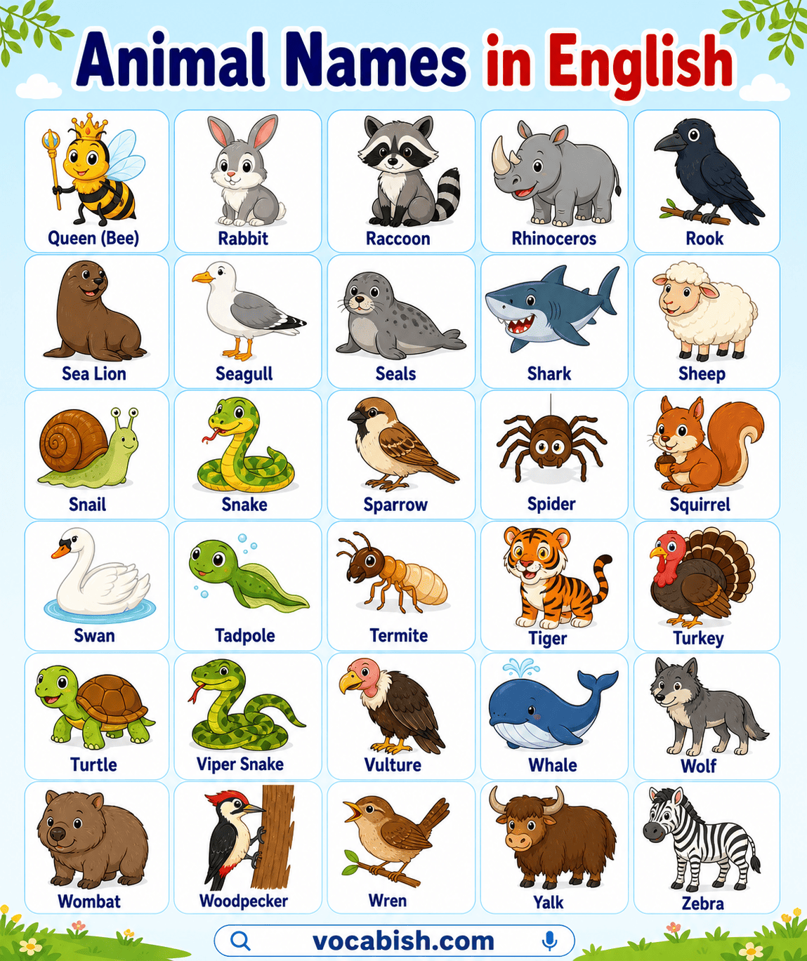 100 Animals Name A to Z