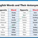A structured linguistic chart presenting 100 pairs of English antonyms, organized for academic vocabulary development and semantic contrast exercises.