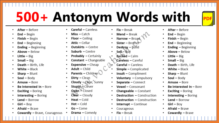 500+ Opposite Words in English with PDF