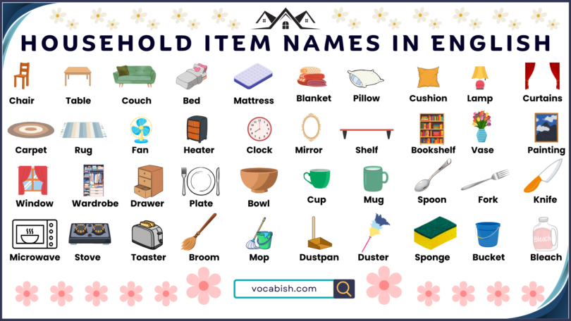 50+ Daily Used Household Item Names in English