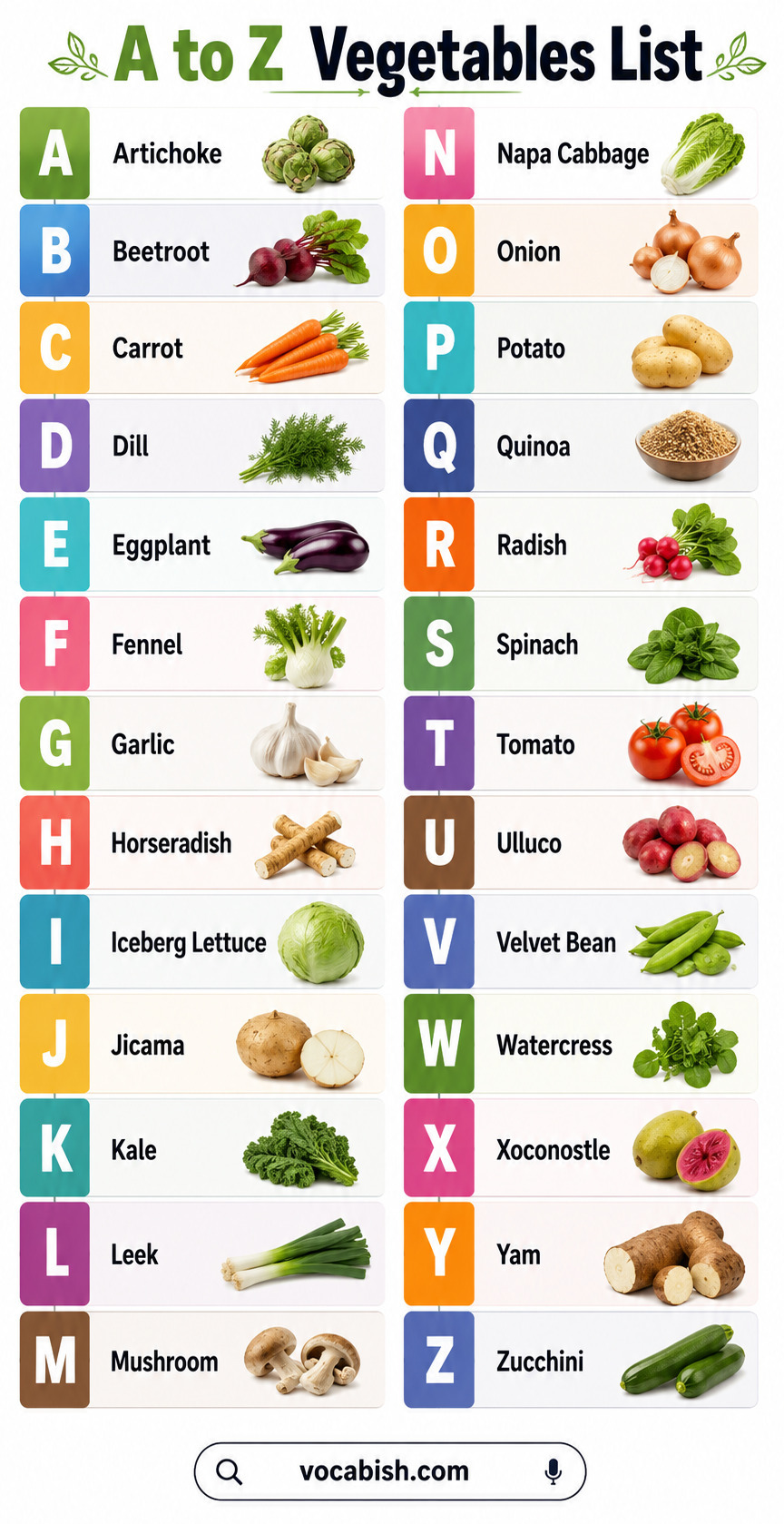 A to Z List of Vegetable Names and Their Pictures