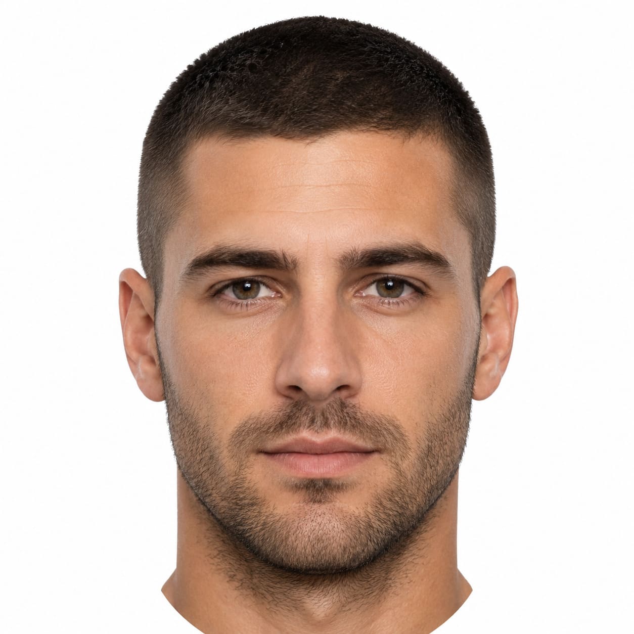 Man with buzz cut and light stubble