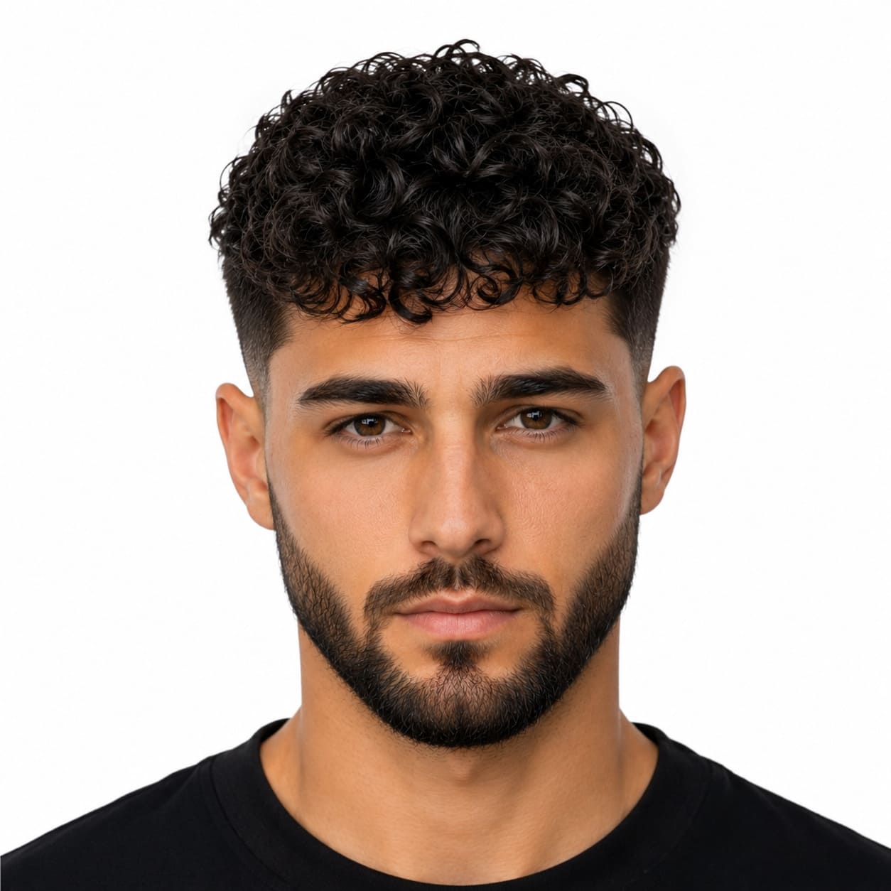 Curly top with tapered beard