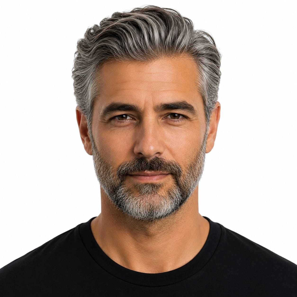 Grey hair with salt-and-pepper beard
