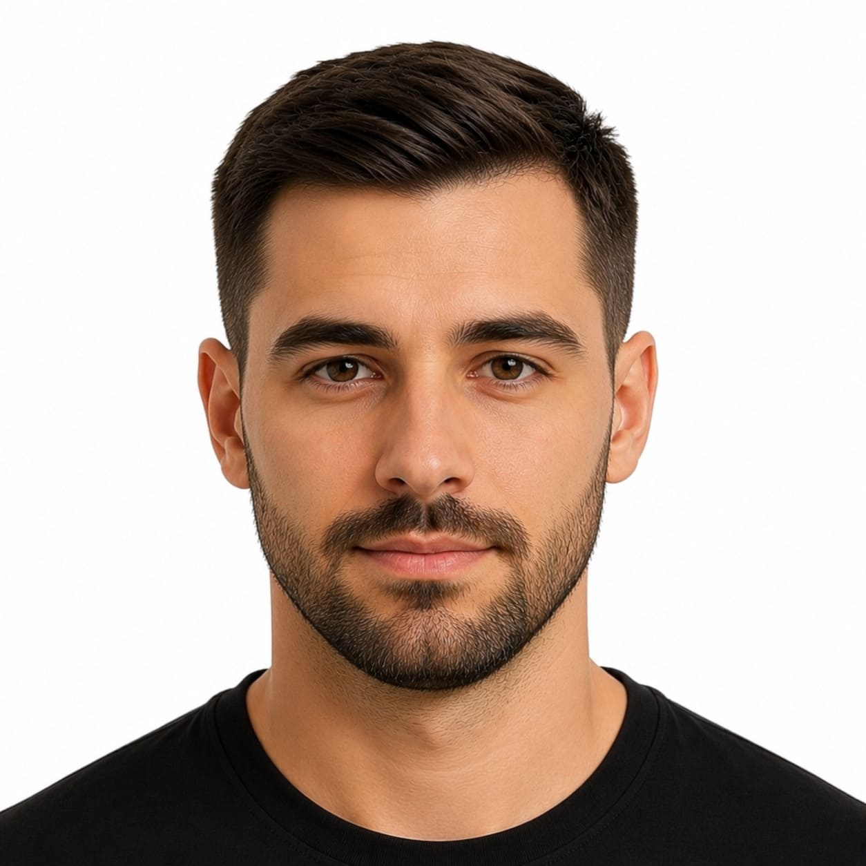 Ivy League haircut with short beard