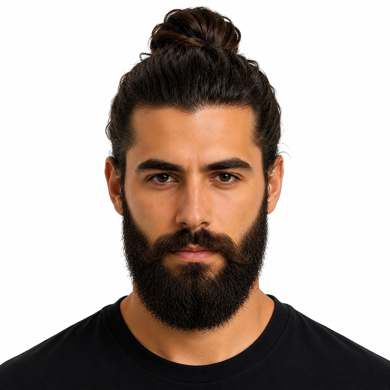 Man bun paired with full beard