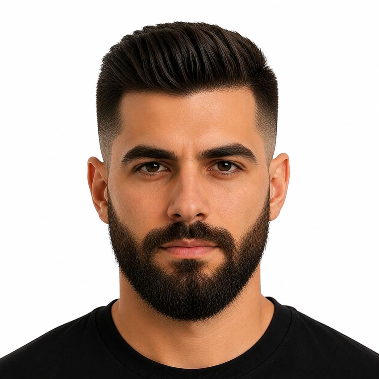 Short pompadour with full beard
