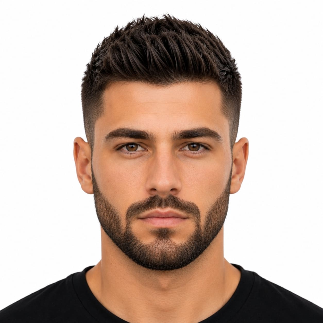 Short quiff with shaped boxed beard