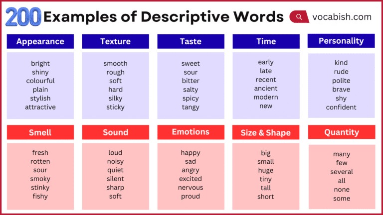 250+ Descriptive Words Examples with Types