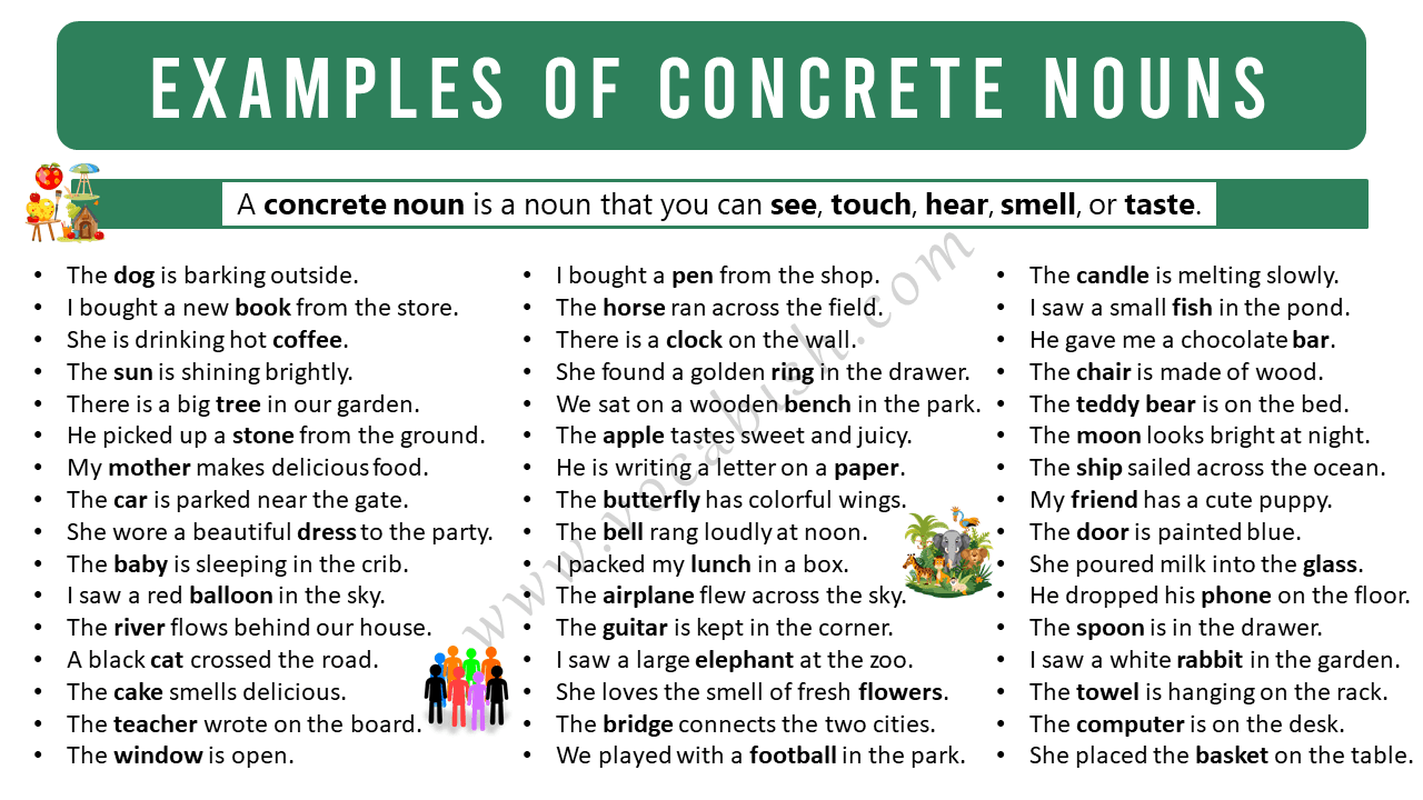 50 Example Sentences of Concrete Nouns