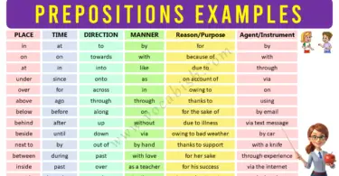 250 Examples of Prepositions and Their Types