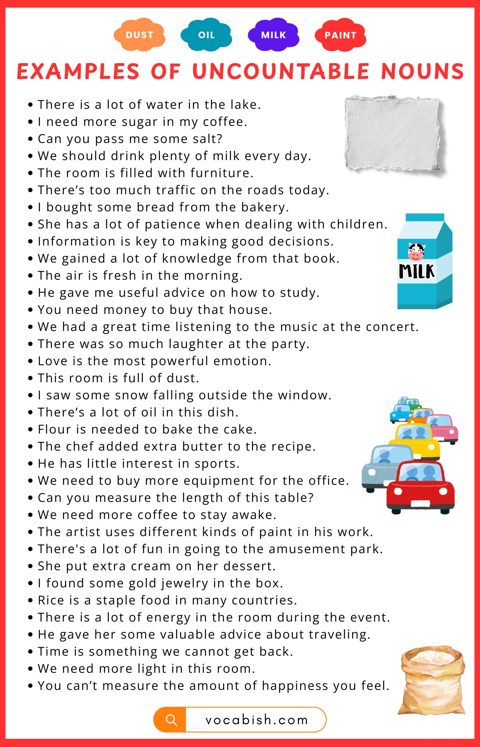 Uncountable Nouns Examples in Sentences