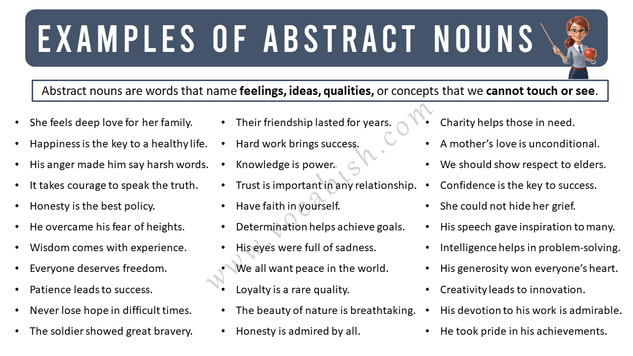 50 Example Sentences of Abstract Nouns