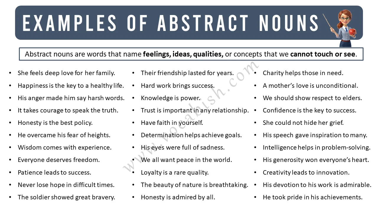 50 Example Sentences of Abstract Nouns in English | Vocabish