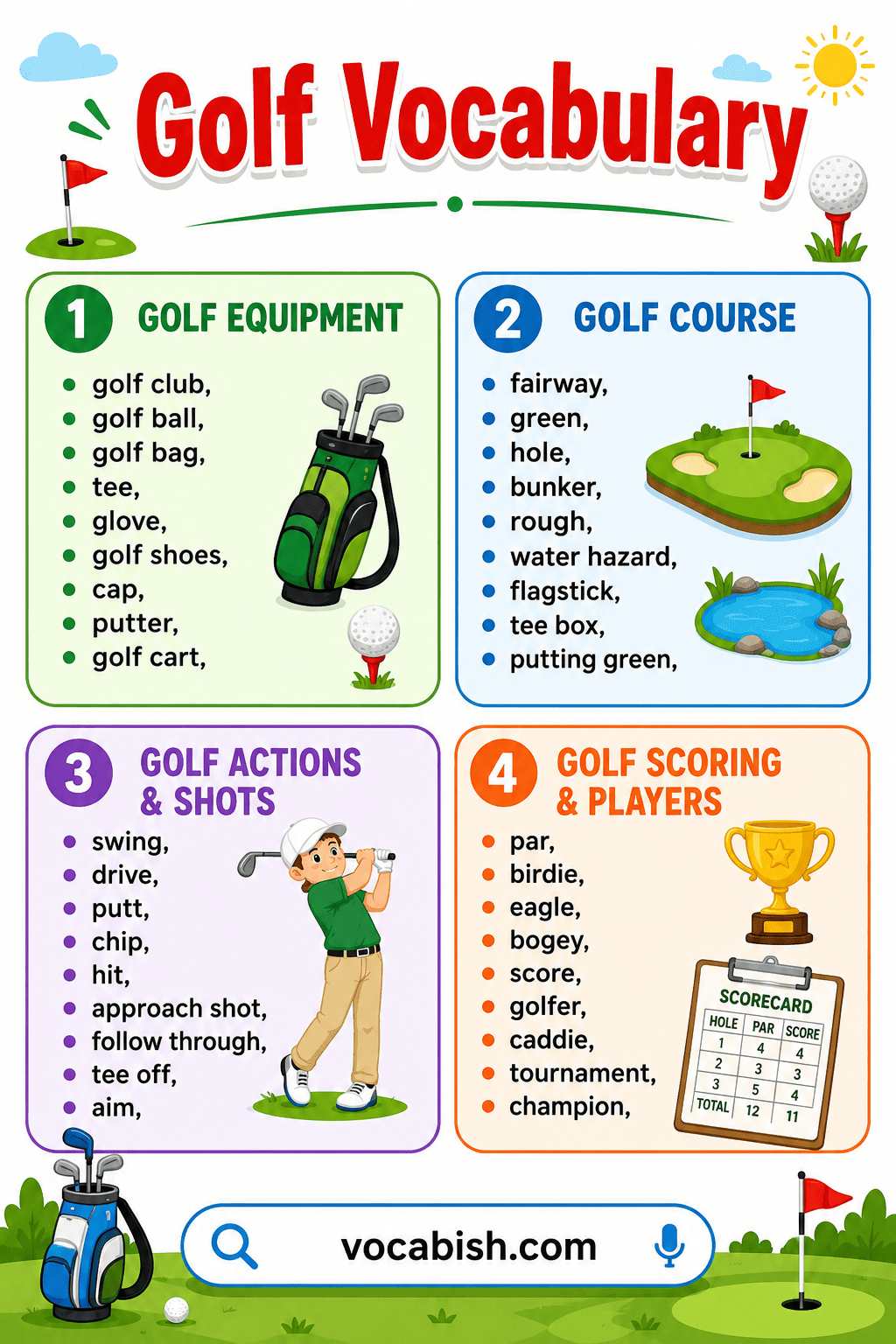 Golf Vocabulary Words with Meanings