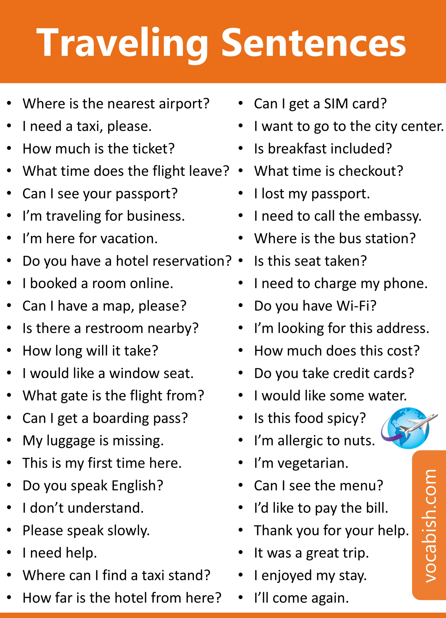 50 Traveling Sentences in English