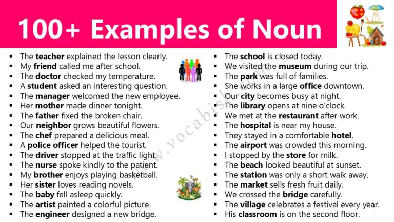 100+ Noun Examples in Sentences with PDF