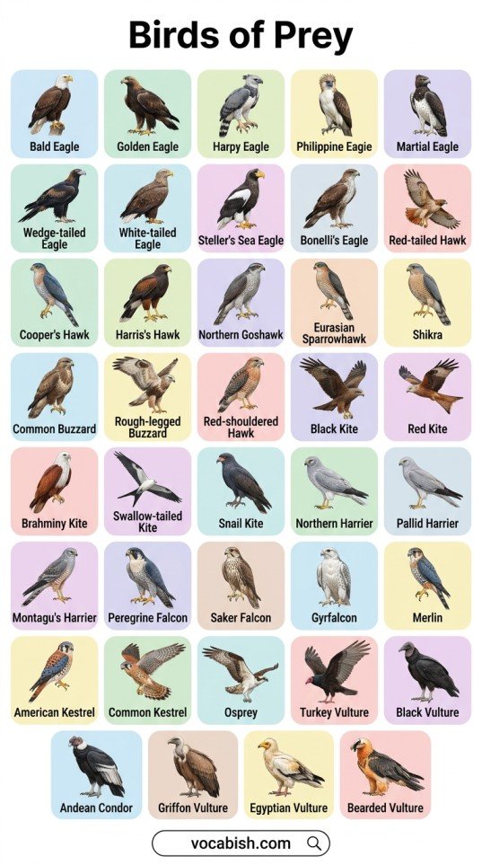 Types of Birds: Names in English with Pictures and PDF