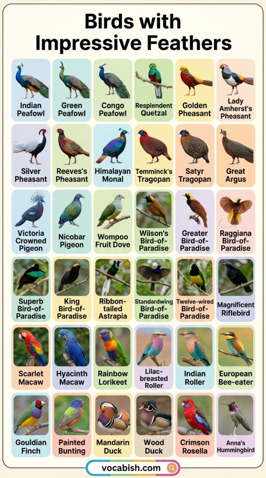 Types of Birds: Names in English with Pictures and PDF