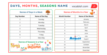 Names of Days, Months, and Seasons in a Year