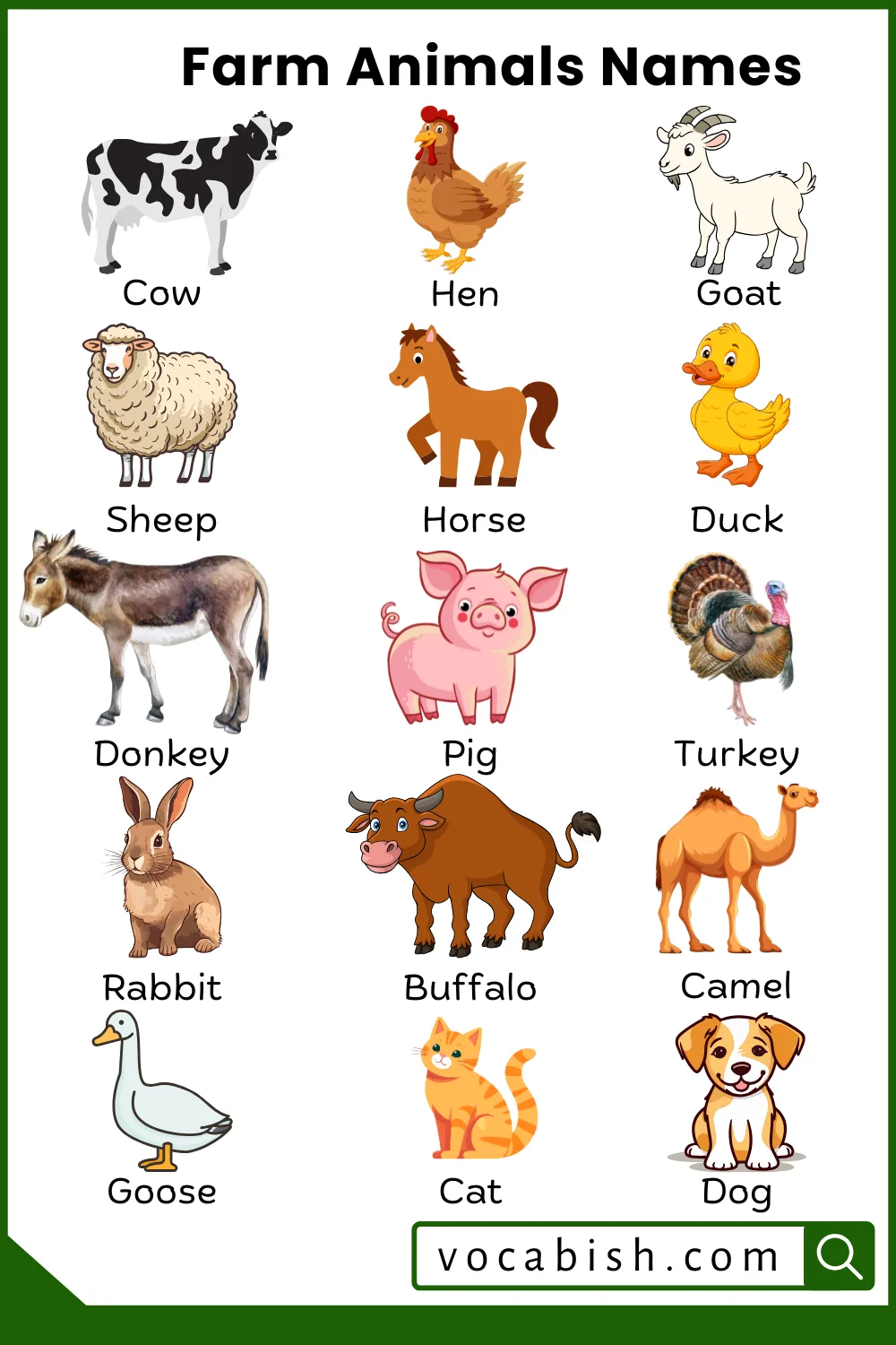 Farm Animals Names in English with Pictures