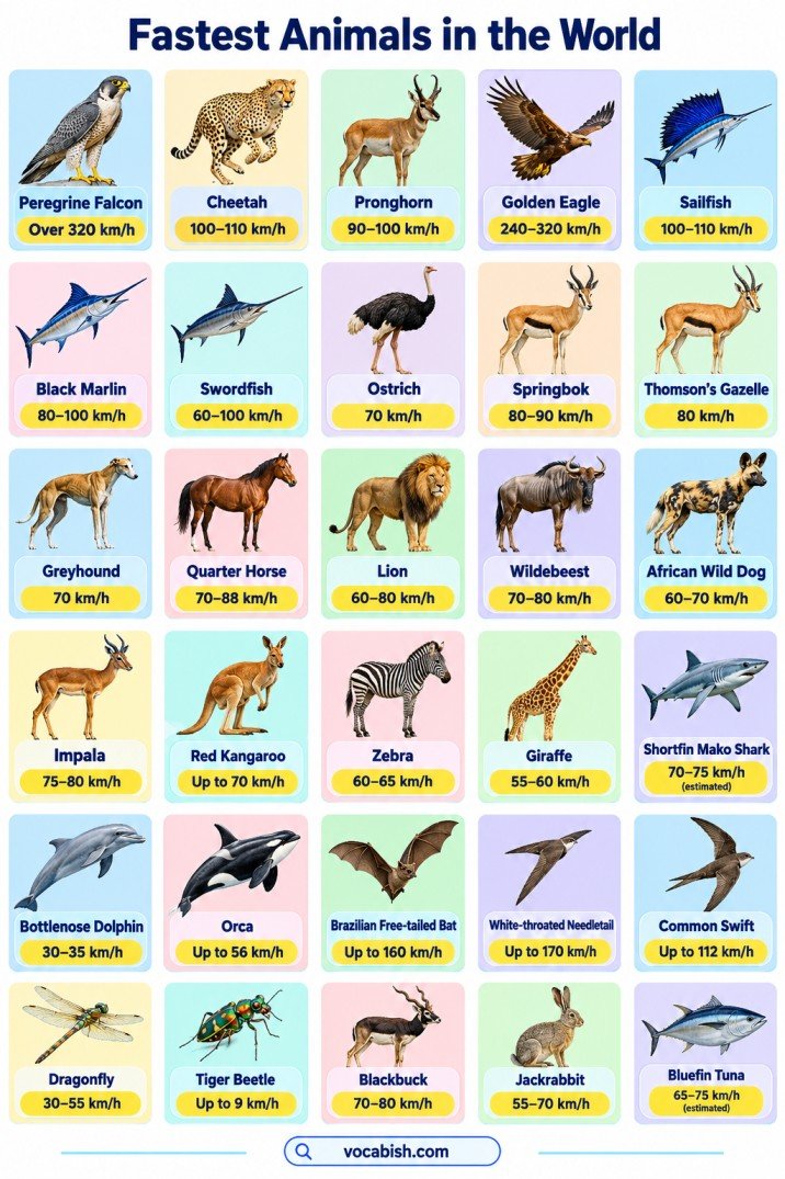 Fastest Animals in the World: Names, Speeds, and Types
