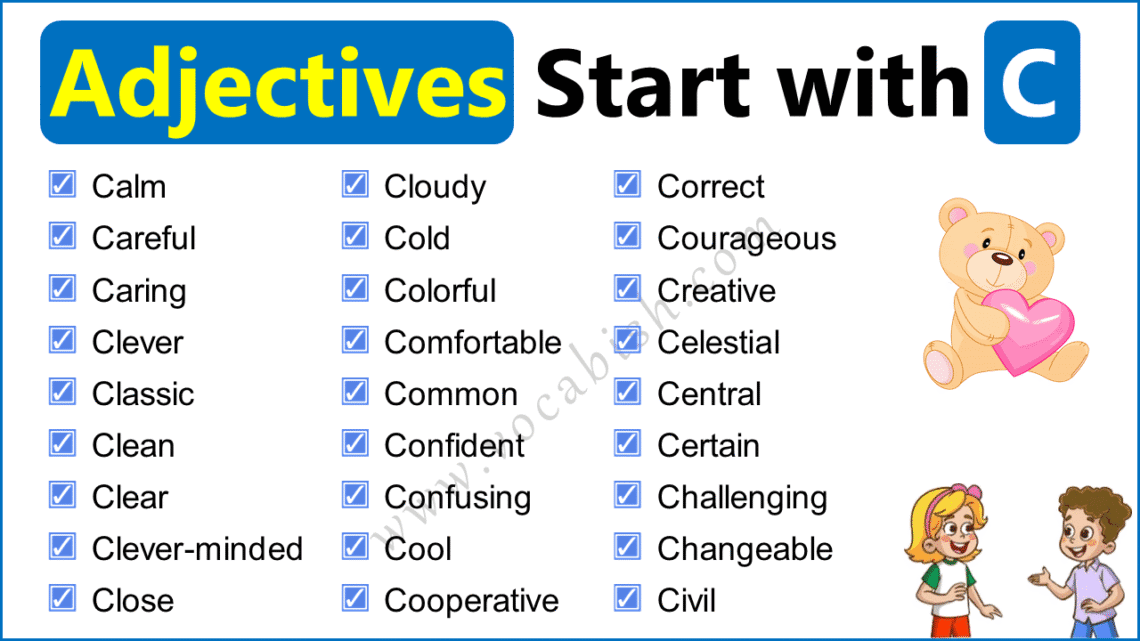 List of 100 Adjectives that Start with C with Meanings