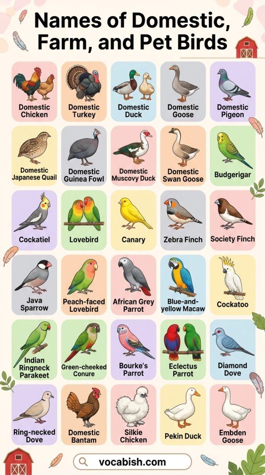 Types of Birds: Names in English with Pictures and PDF