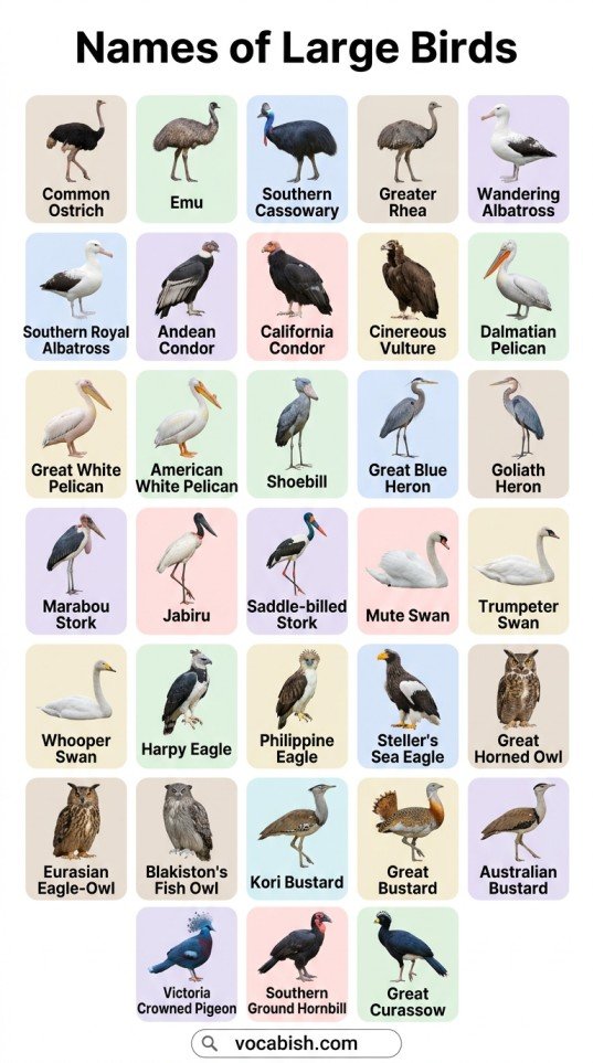 Types of Birds: Names in English with Pictures and PDF