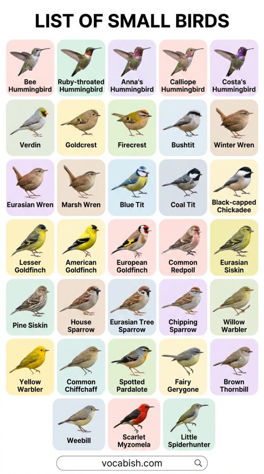 Types of Birds: Names in English with Pictures and PDF