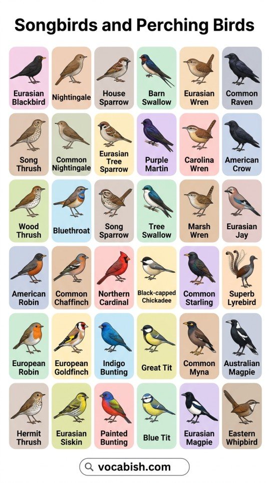 Types of Birds: Names in English with Pictures and PDF