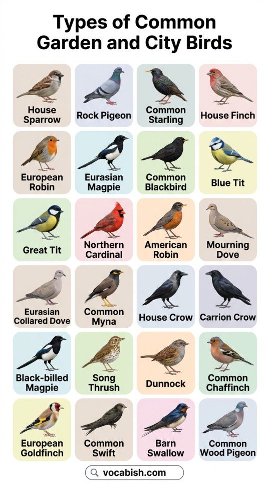Types of Birds: Names in English with Pictures and PDF
