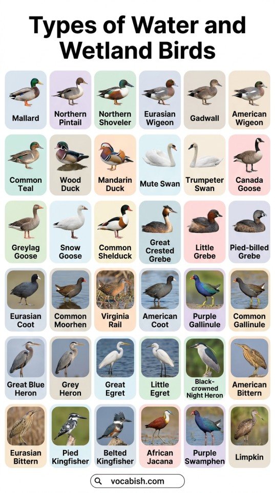 Types of Birds: Names in English with Pictures and PDF