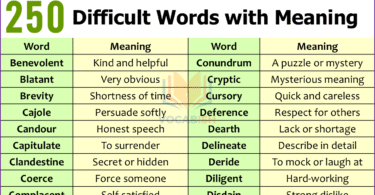 250 Difficult Words with Meaning