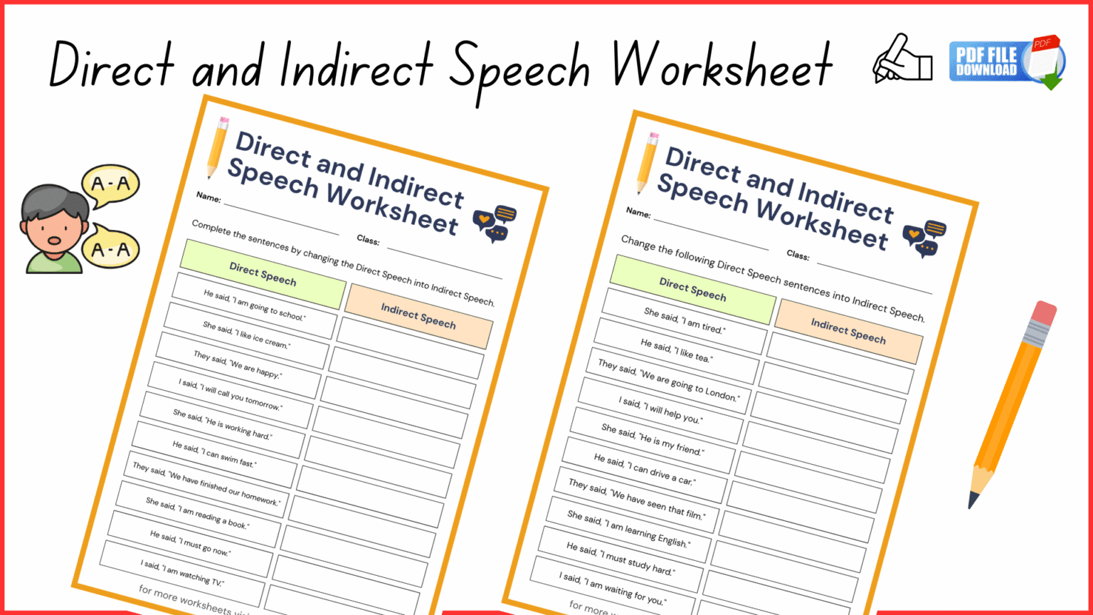 Direct and Indirect Speech Worksheet with Free PDF | Vocabish