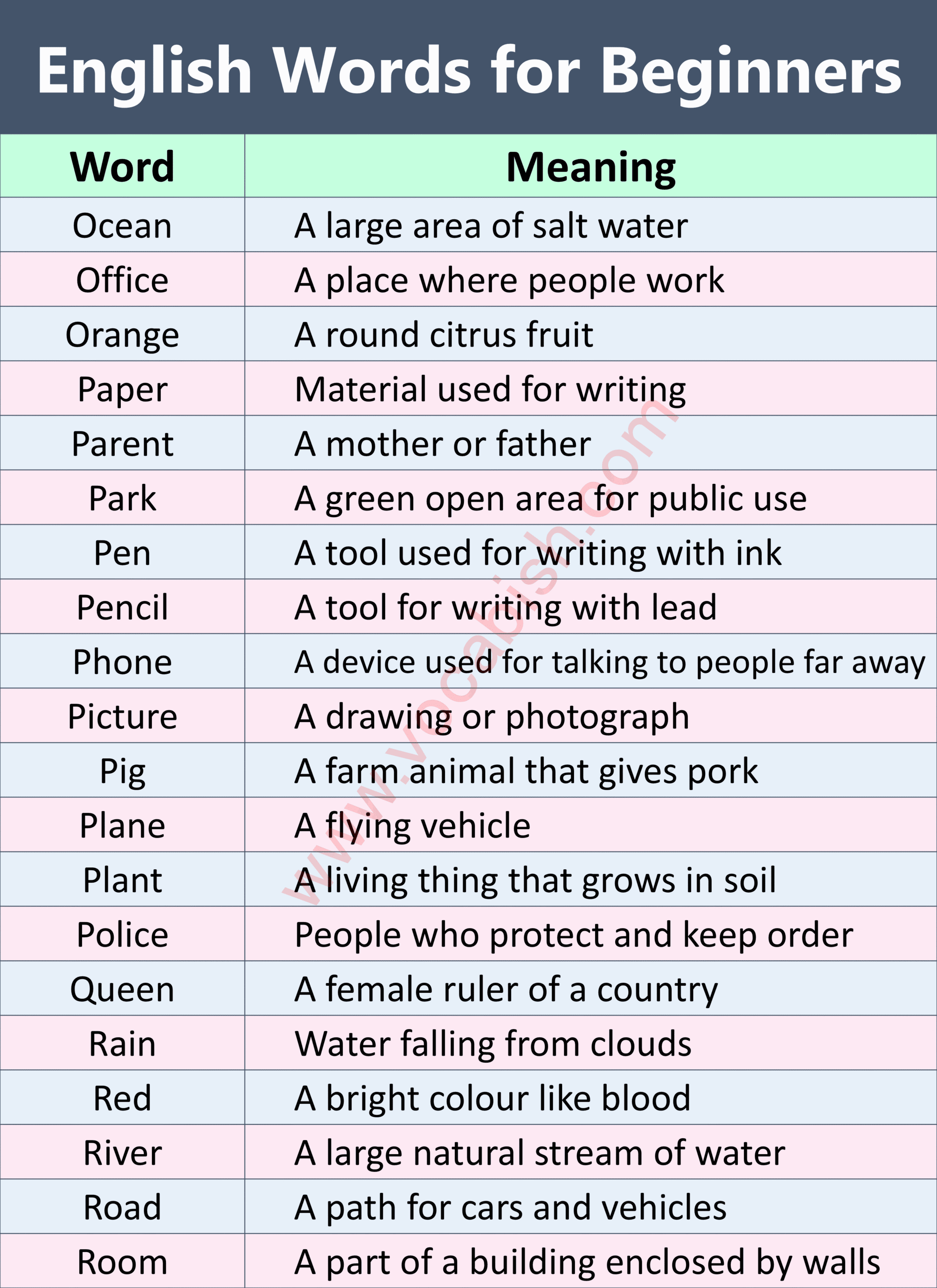 150+ Basic English Words Meanings for Beginners | Vocabish