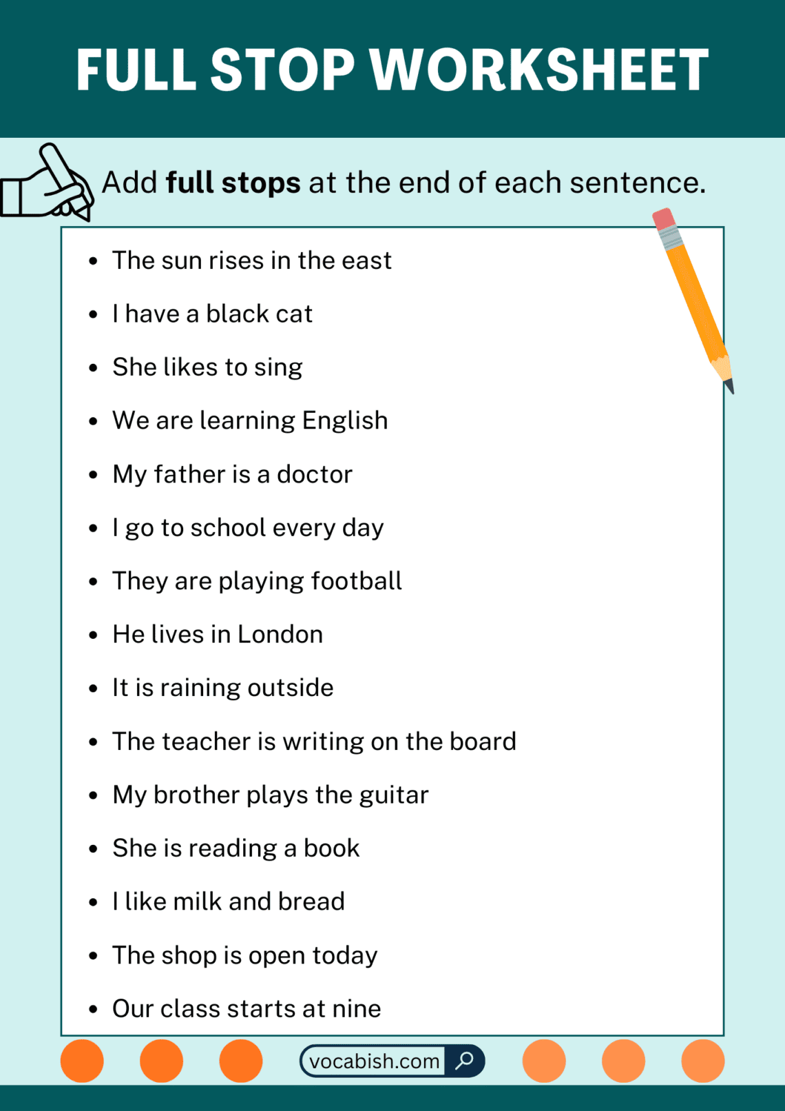 Line Stop Worksheet.pdf Punctuation Marks Worksheet | Punctuation Worksheets with PDF | Vocabish