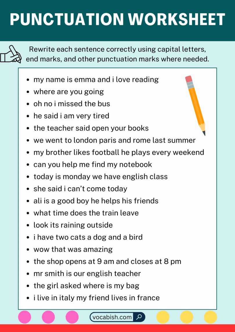 Punctuation Marks Worksheet | Punctuation Worksheets with PDF | Vocabish