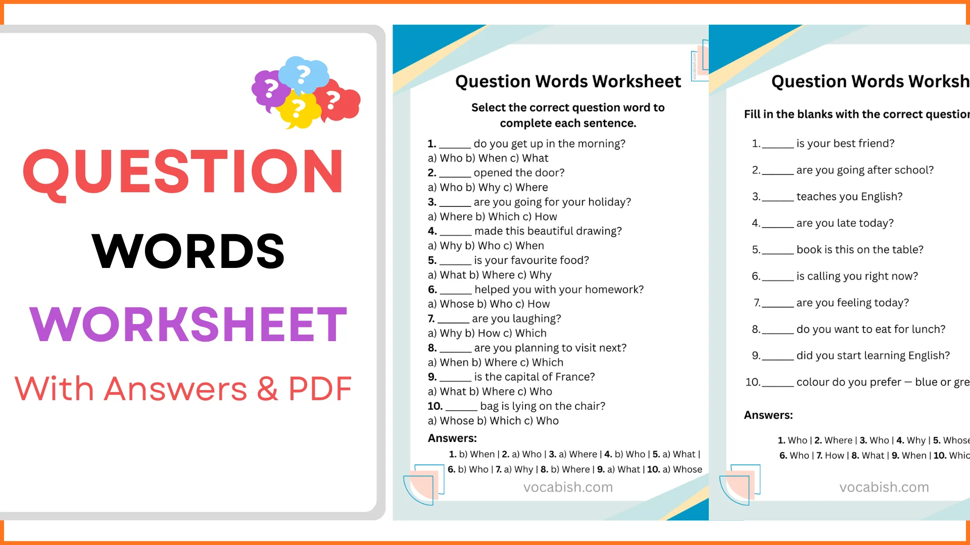 Question Words Worksheet with Answers