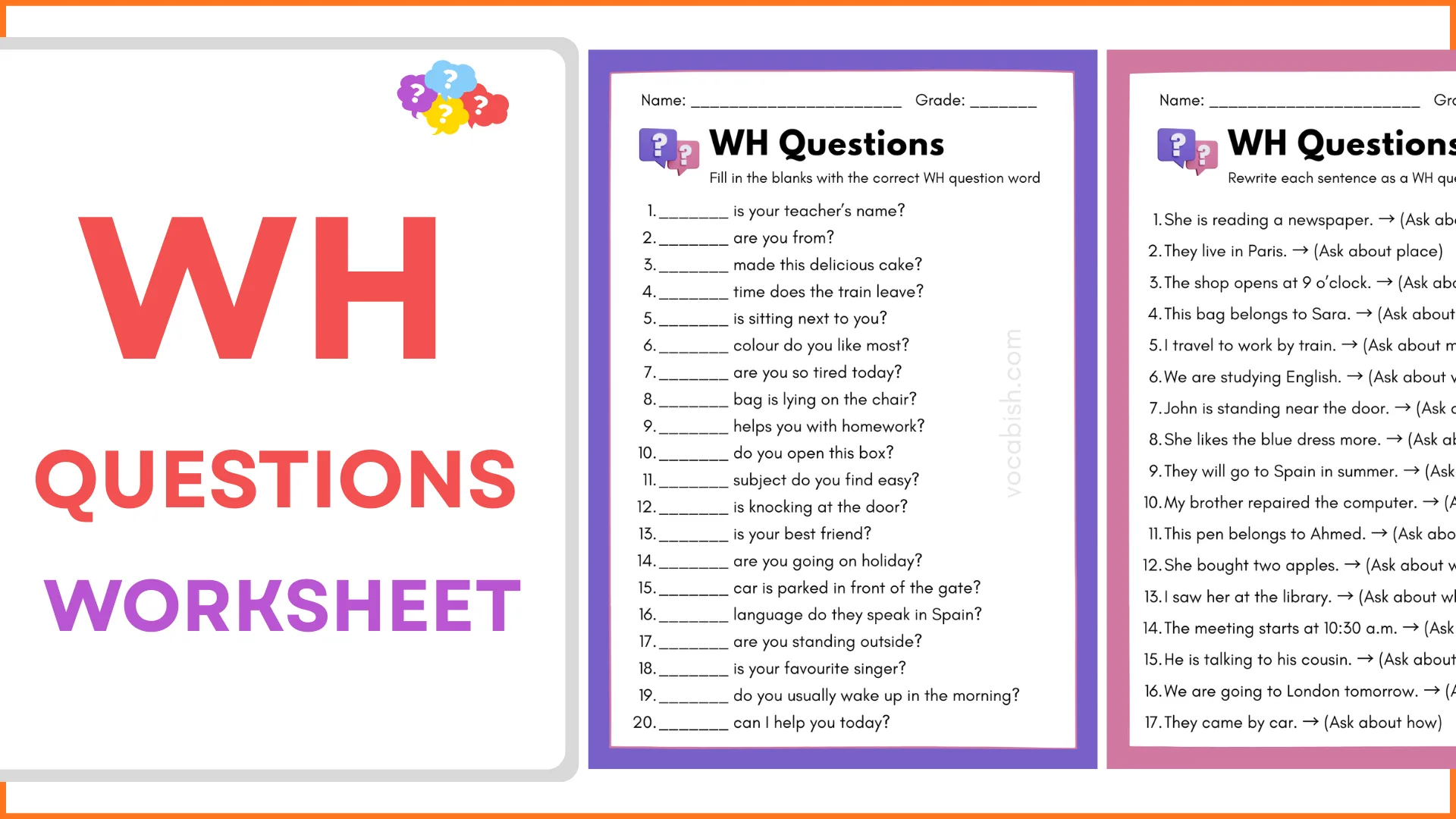 WH Questions Worksheets with Answers