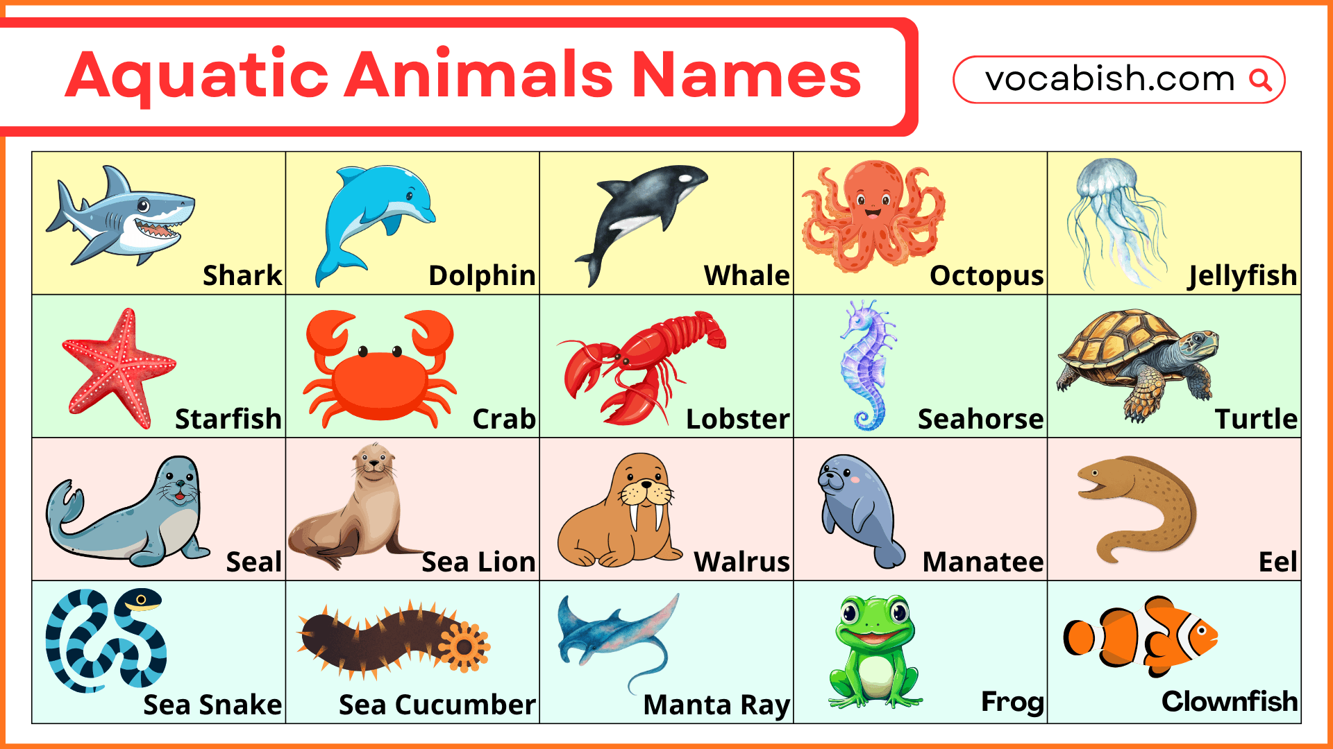 100+ Aquatic Animals Names in English with Pictures