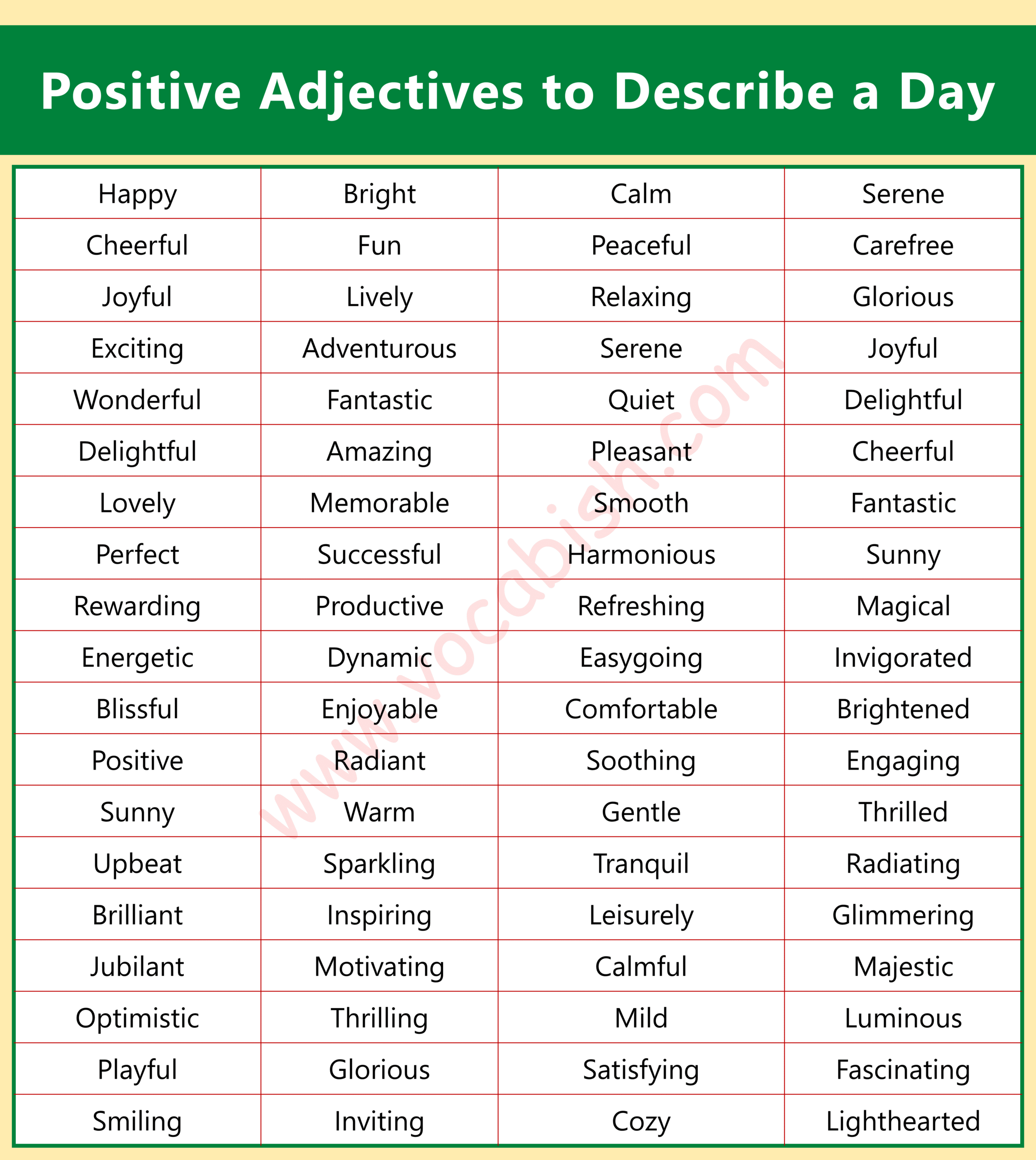 List of Positive Adjectives to Describe a Day