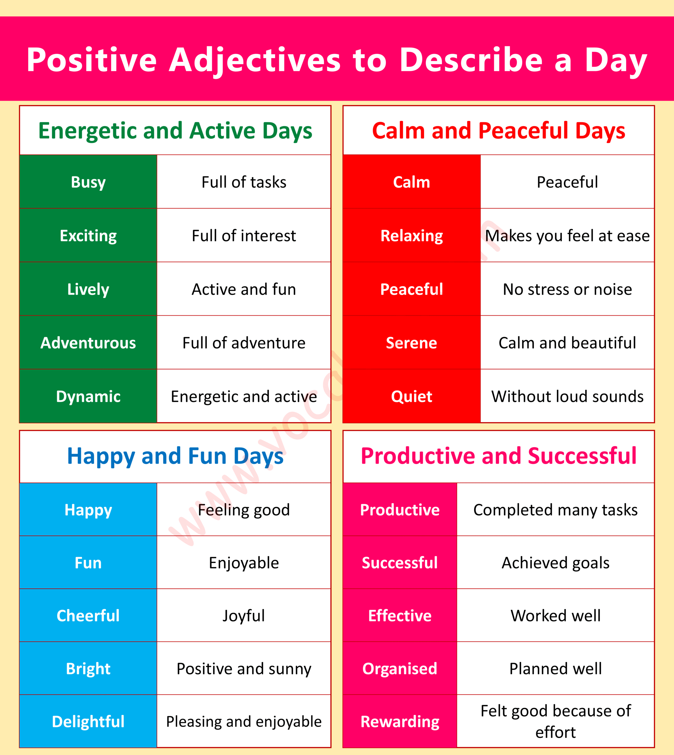 Positive Adjectives to Describe a Day