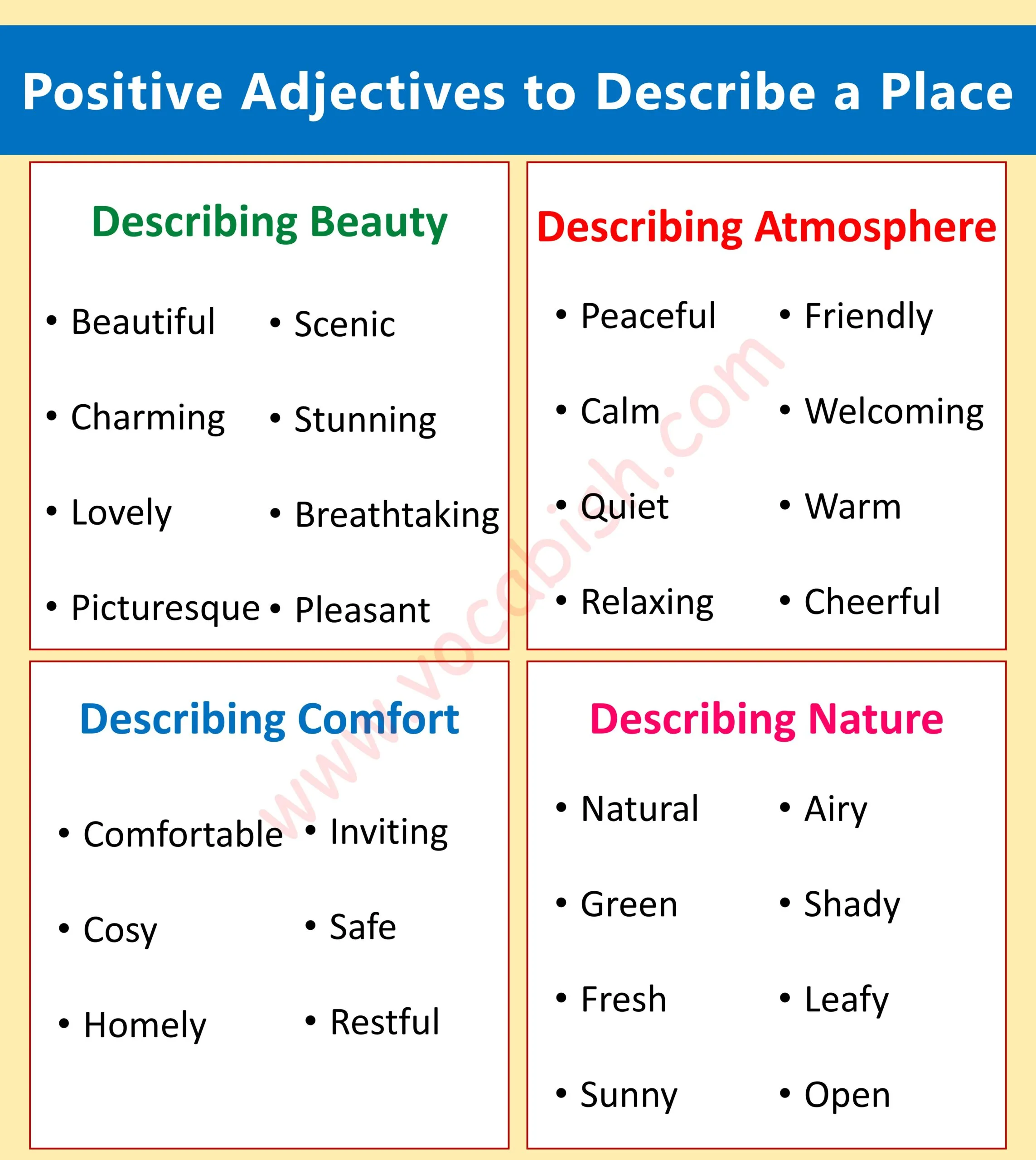 Positive Adjectives to Describe a Place