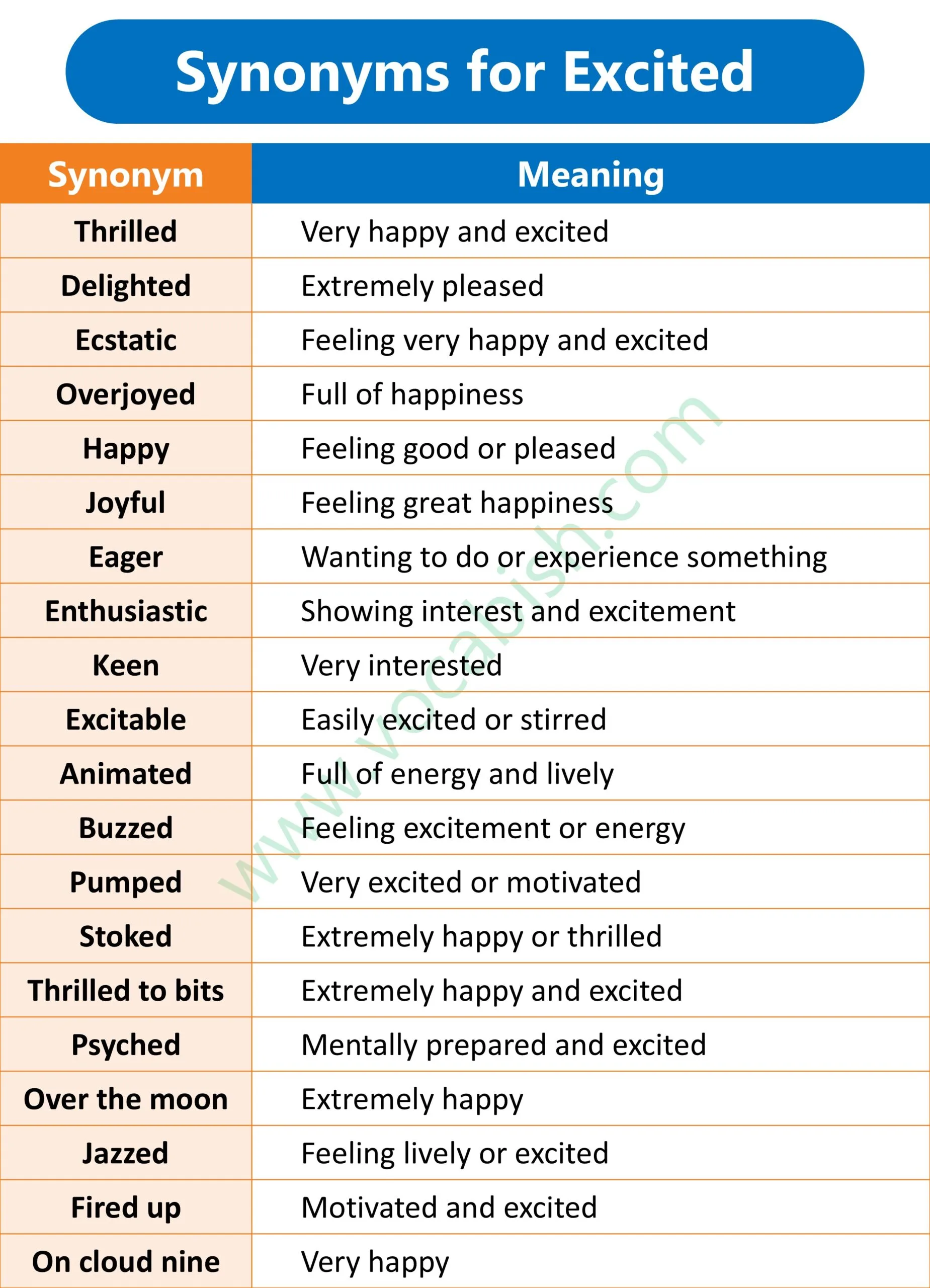 Synonyms for Excited