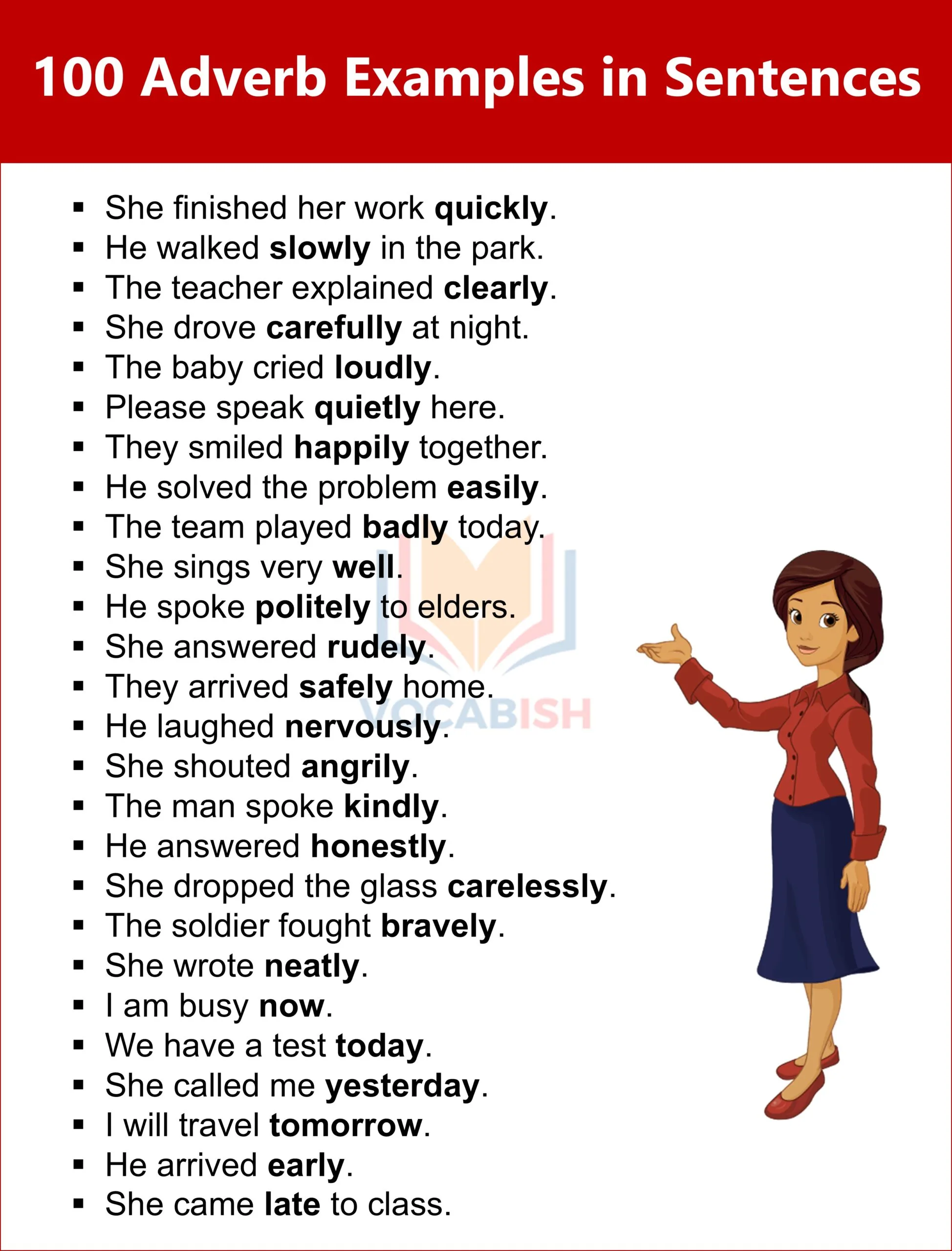 100 Adverb Examples in Sentences