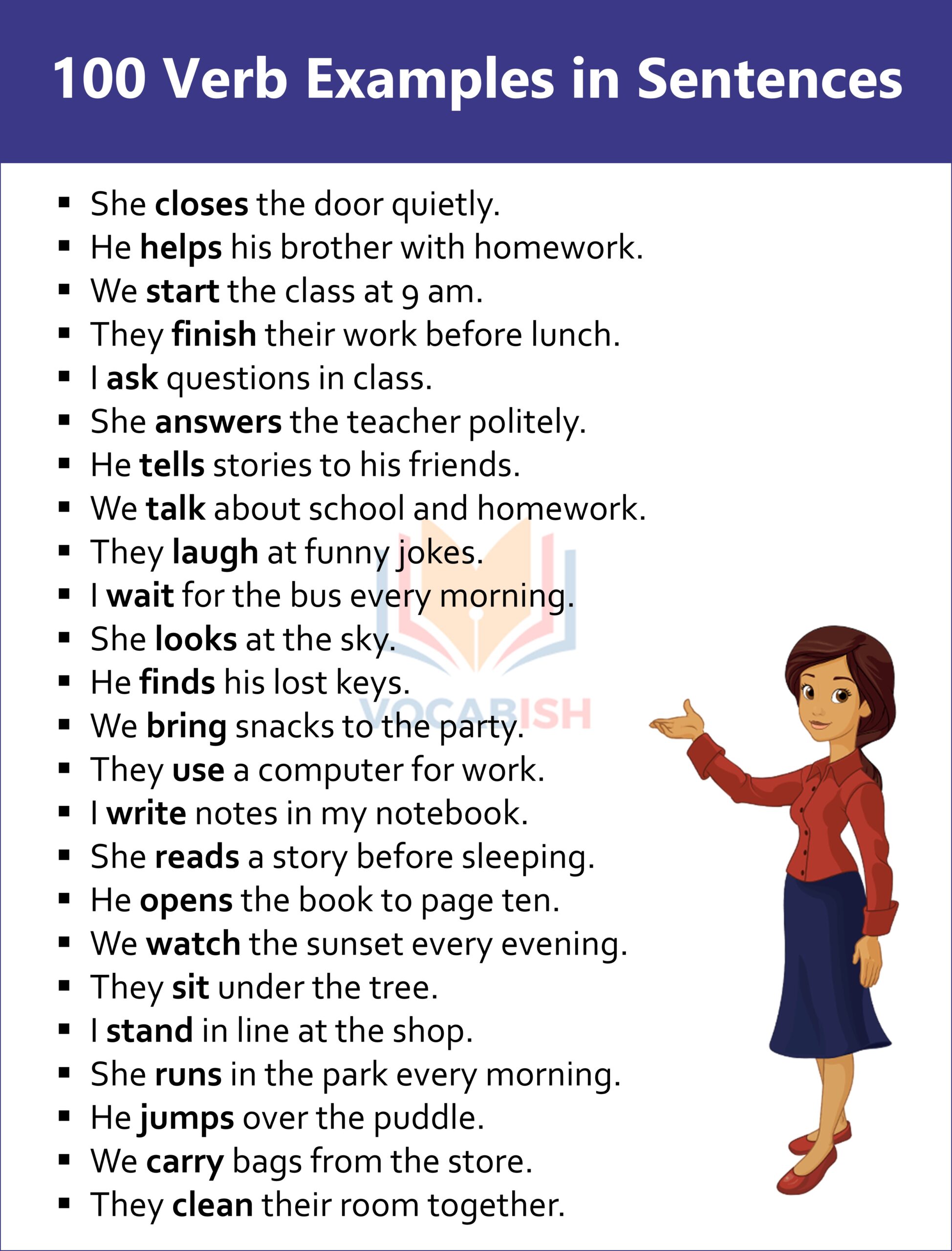 100 Example Sentences of Verbs