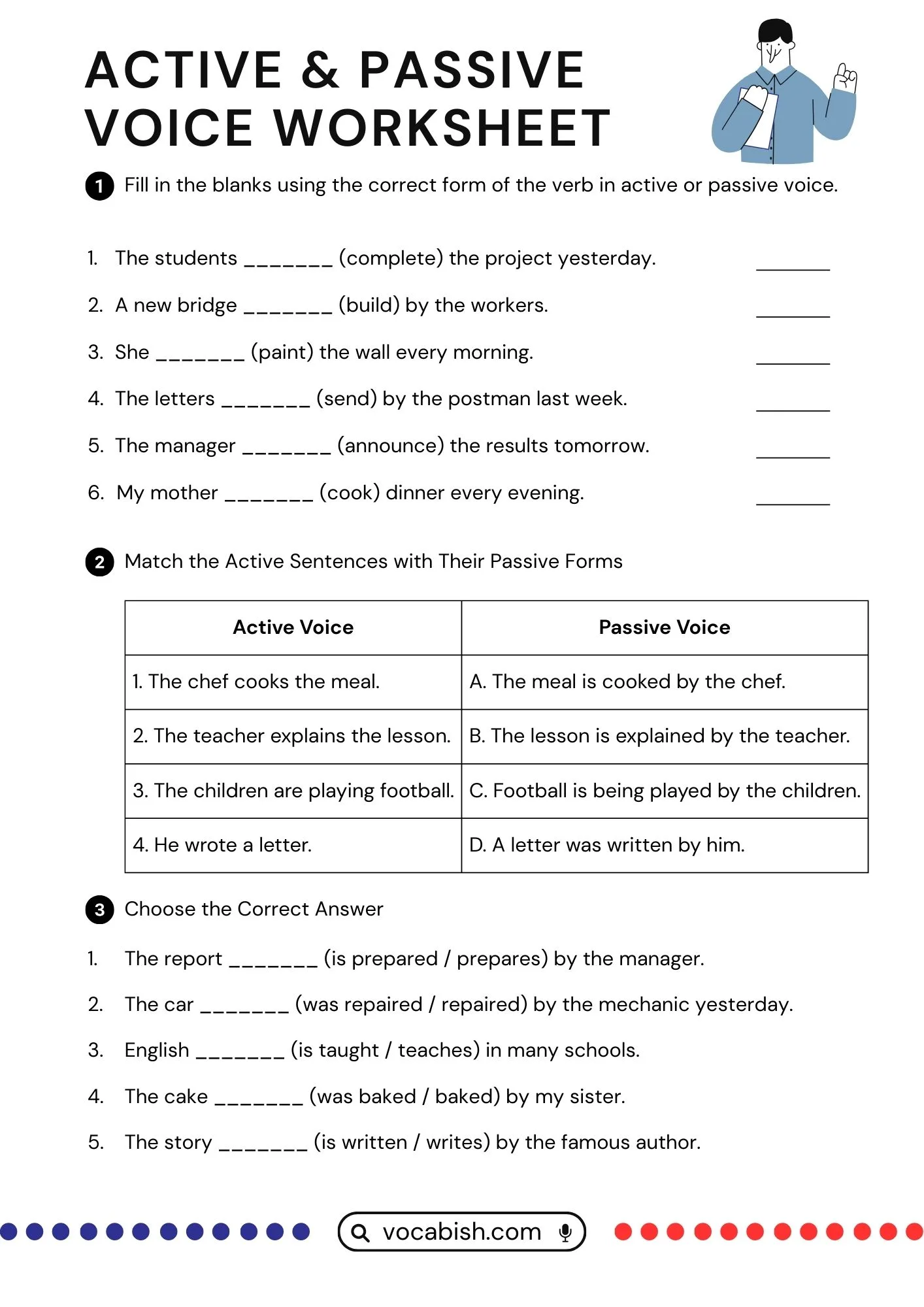 Simple and clear guide for switching between active and passive voice with easy-to-follow examples.