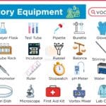 A comprehensive chart of laboratory equipment with pictures and explanations of their uses for science classes.
