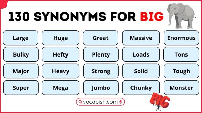 A structured academic list of over 130 advanced synonyms for the word "big" for college students and professional writers.